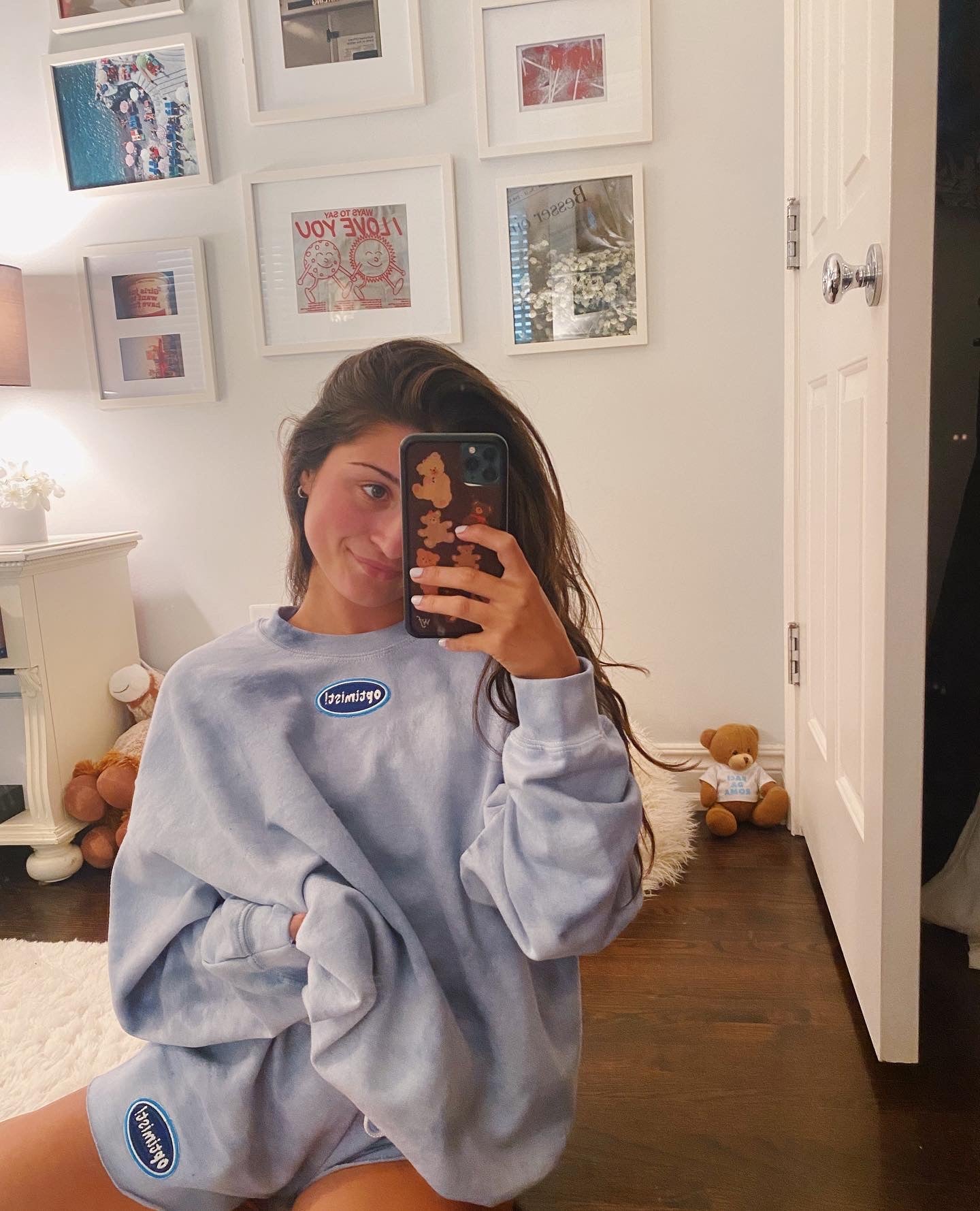 Navy Tie Dye Crewneck & Sweatshorts Set + Blue Optimist Bubble Patch