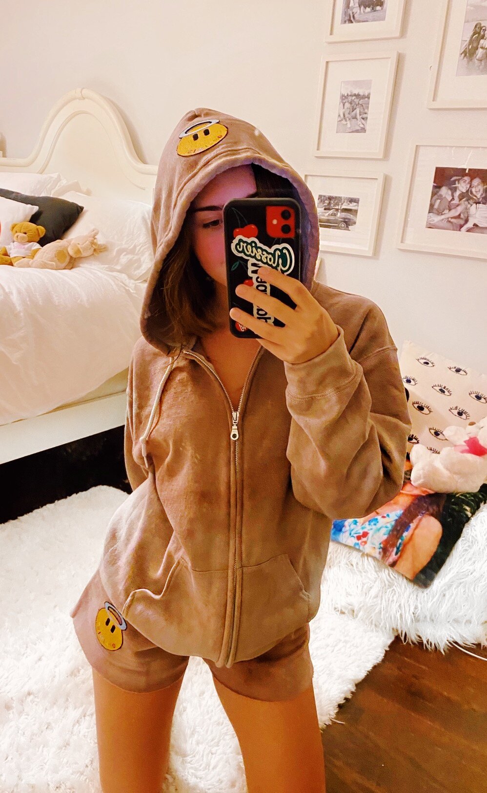 Brown Tie Dye Zip Up & Sweatshorts Set + Angel Halo Patch