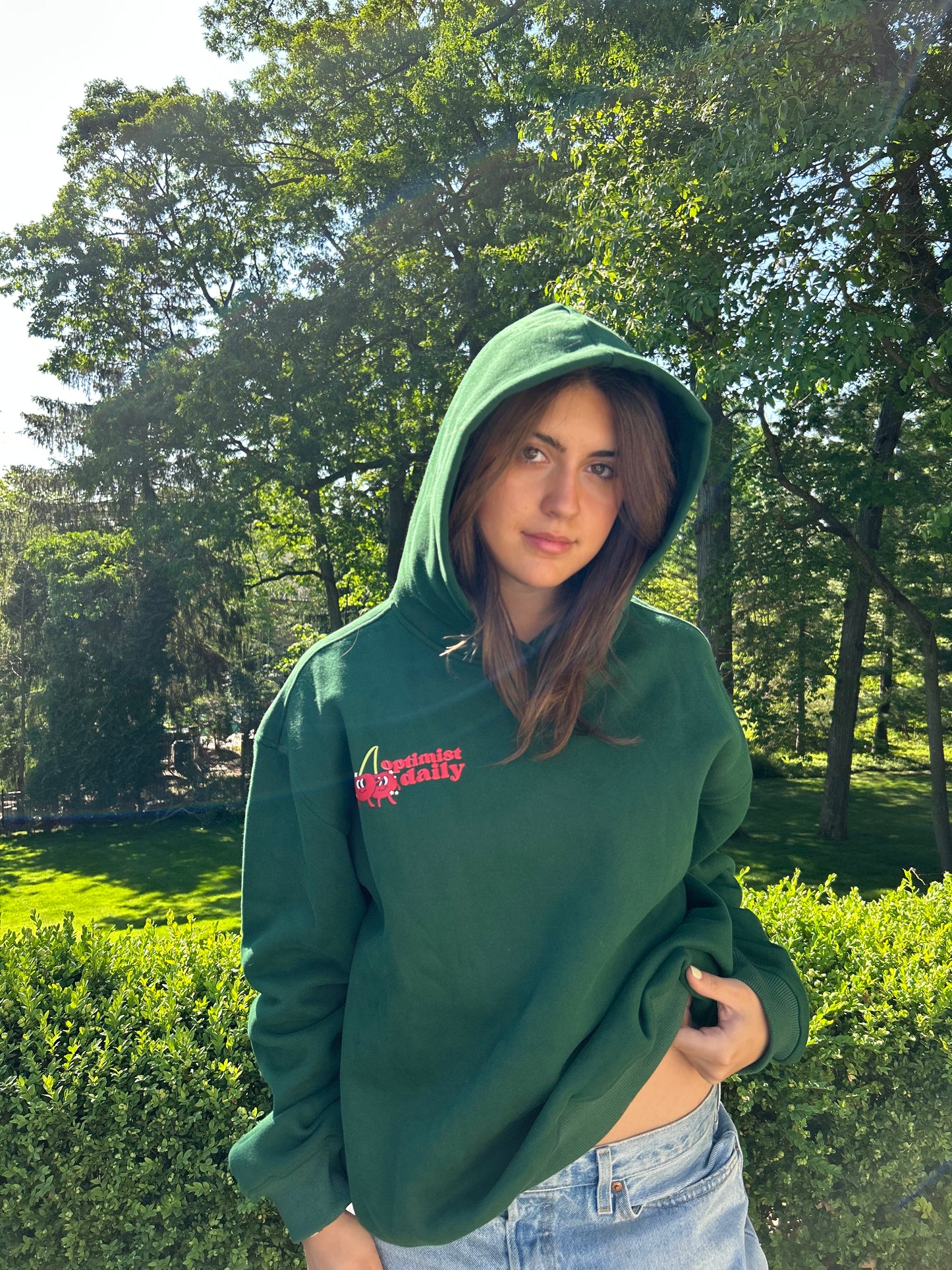 Forest Green “Optimism is the Cherry on Top” Puff Letter Limited Edition Hoodie