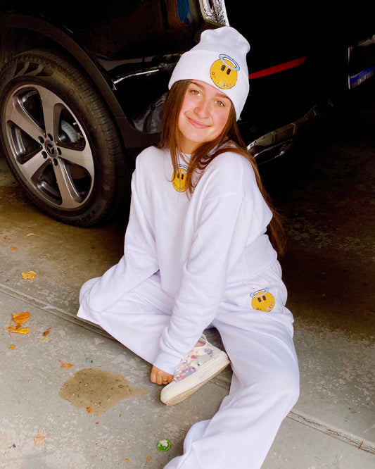 White Crewneck & Sweatpants Set + Angel Patch