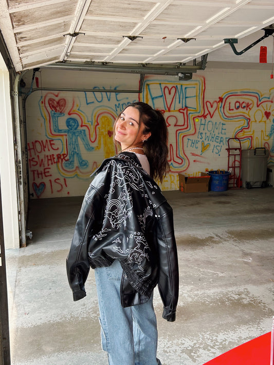 Black Leather The Daily Optimist X Peyton Messner Studio Custom Bomber