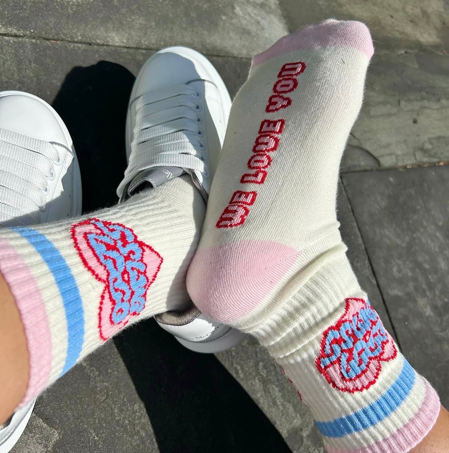 Optimist Heart Baby Blue + Pink Ankle Socks