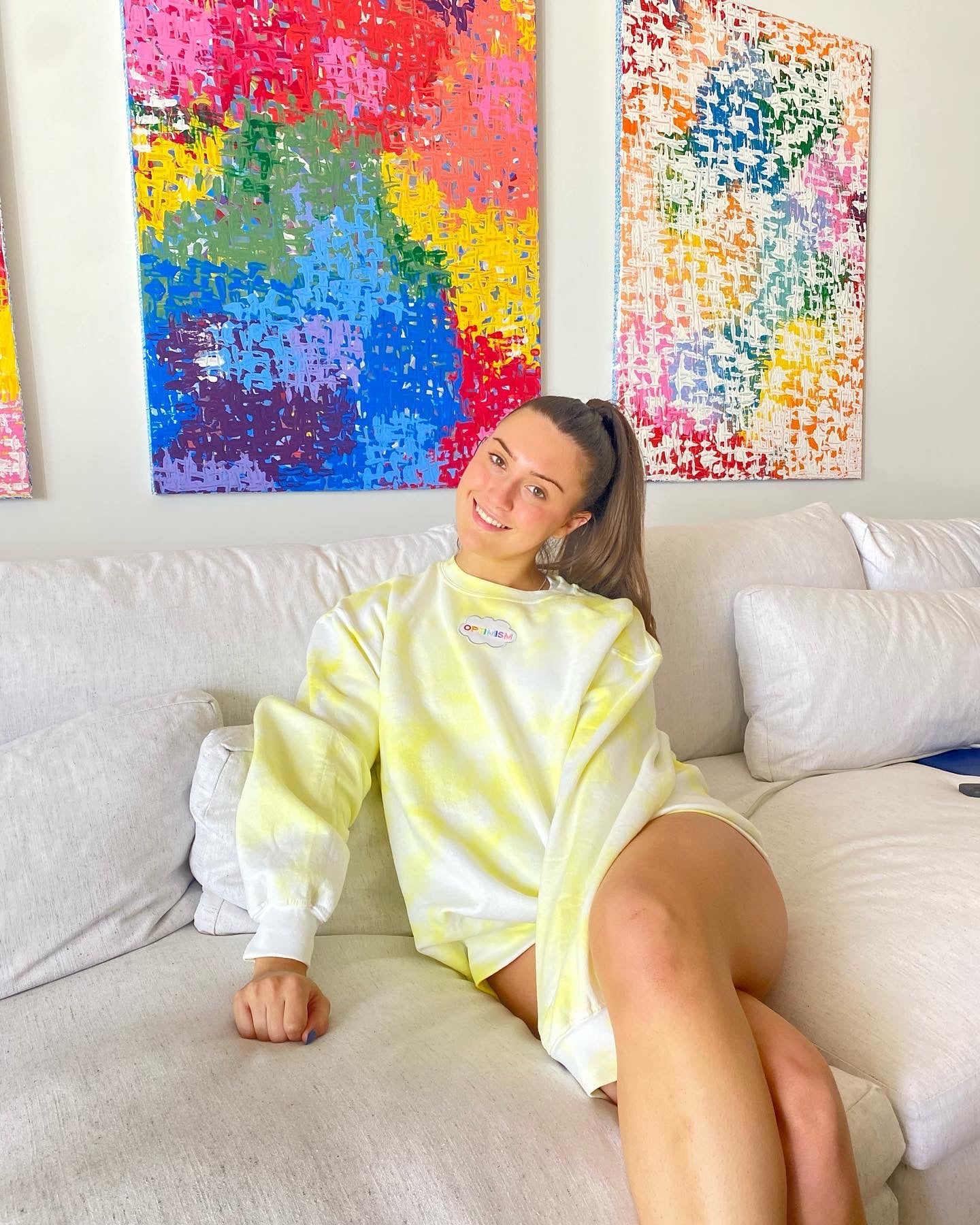 Yellow Tie Dye Crewneck & Sweatshorts Set + Cloud Optimism Patch