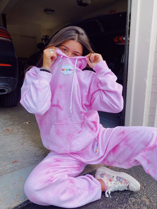 Pink Tie Dye Hoodie & Sweatpants Set + Optimism Cloud Patch