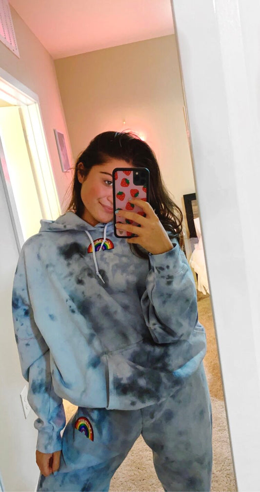 Dark Grey Tie Dye Hoodie + Sweatpants Set + Optimist Rainbow Patch
