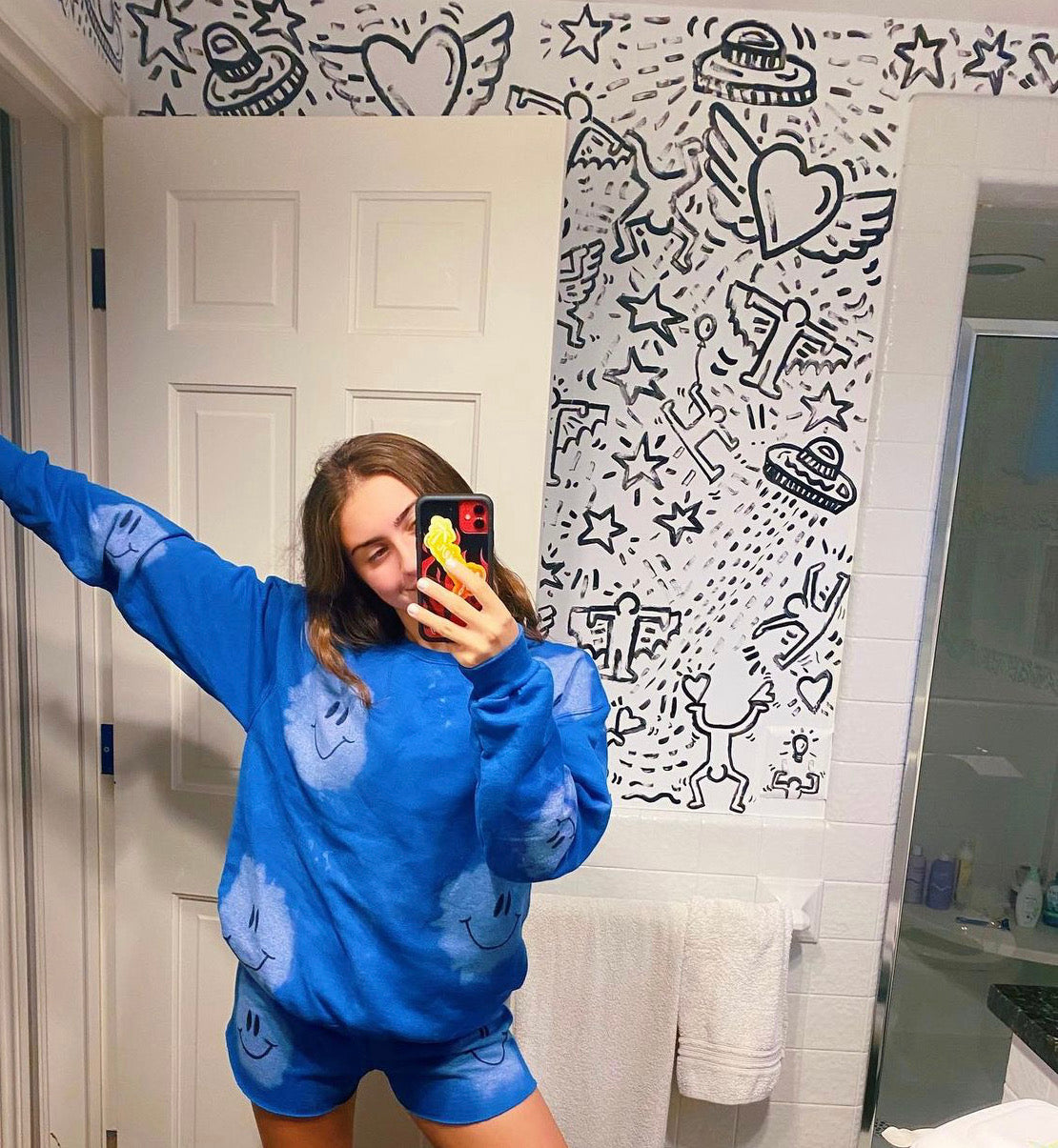 Blue Smiley Crewneck + Sweatshorts Set