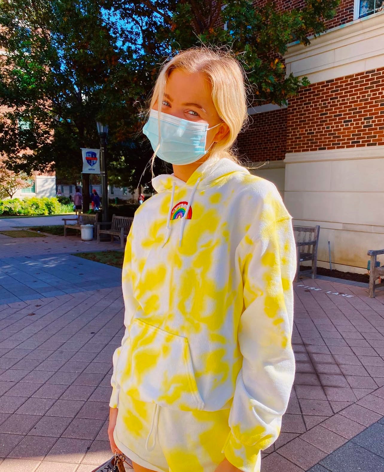 Yellow Tie Dye Hoodie & Sweatshorts Set + Rainbow Optimist Patch