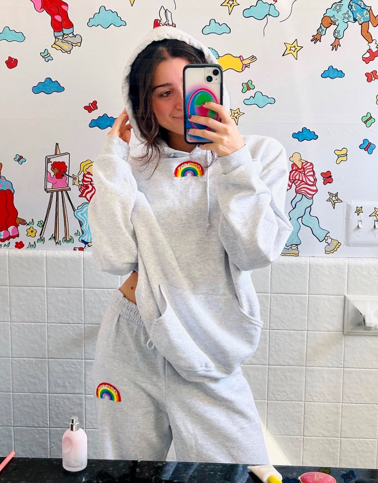 Gray Hoodie & Sweatpants Set + Optimist Rainbow Patch