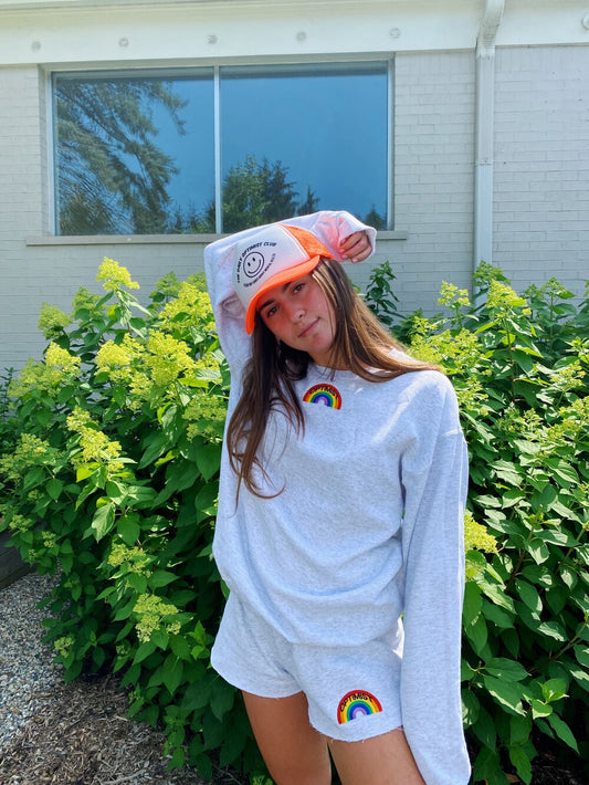 Light Gray Crewneck & Sweatshorts Set + Optimist Rainbow Patch