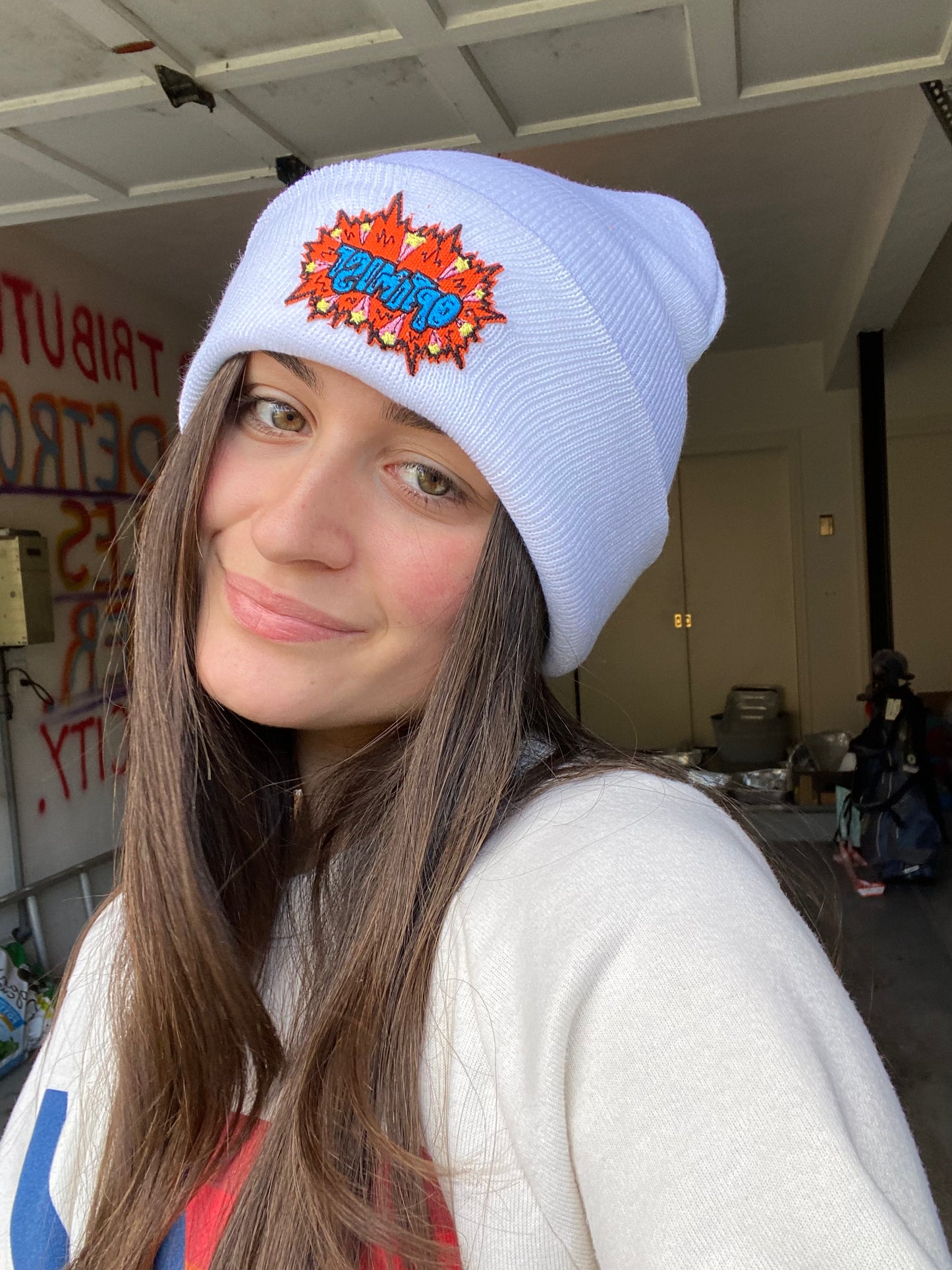 White Beanie + Optimist Pop Patch