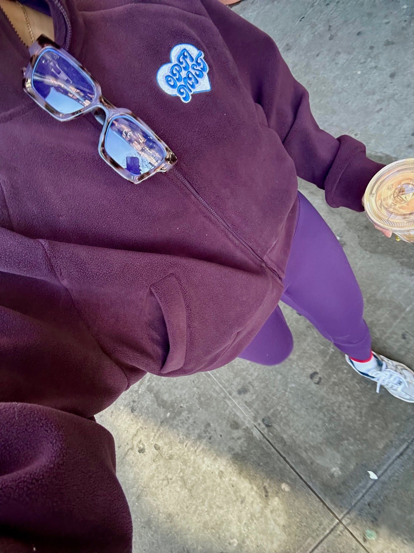 Eggplant Fleece Pullover + Embroidered Heart