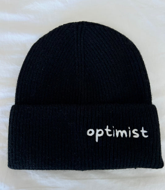 Black Beanie + Optimist Embroidery in White