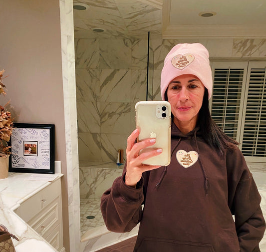 Light Pink Beanie + Brown Daily Optimist Club Patch