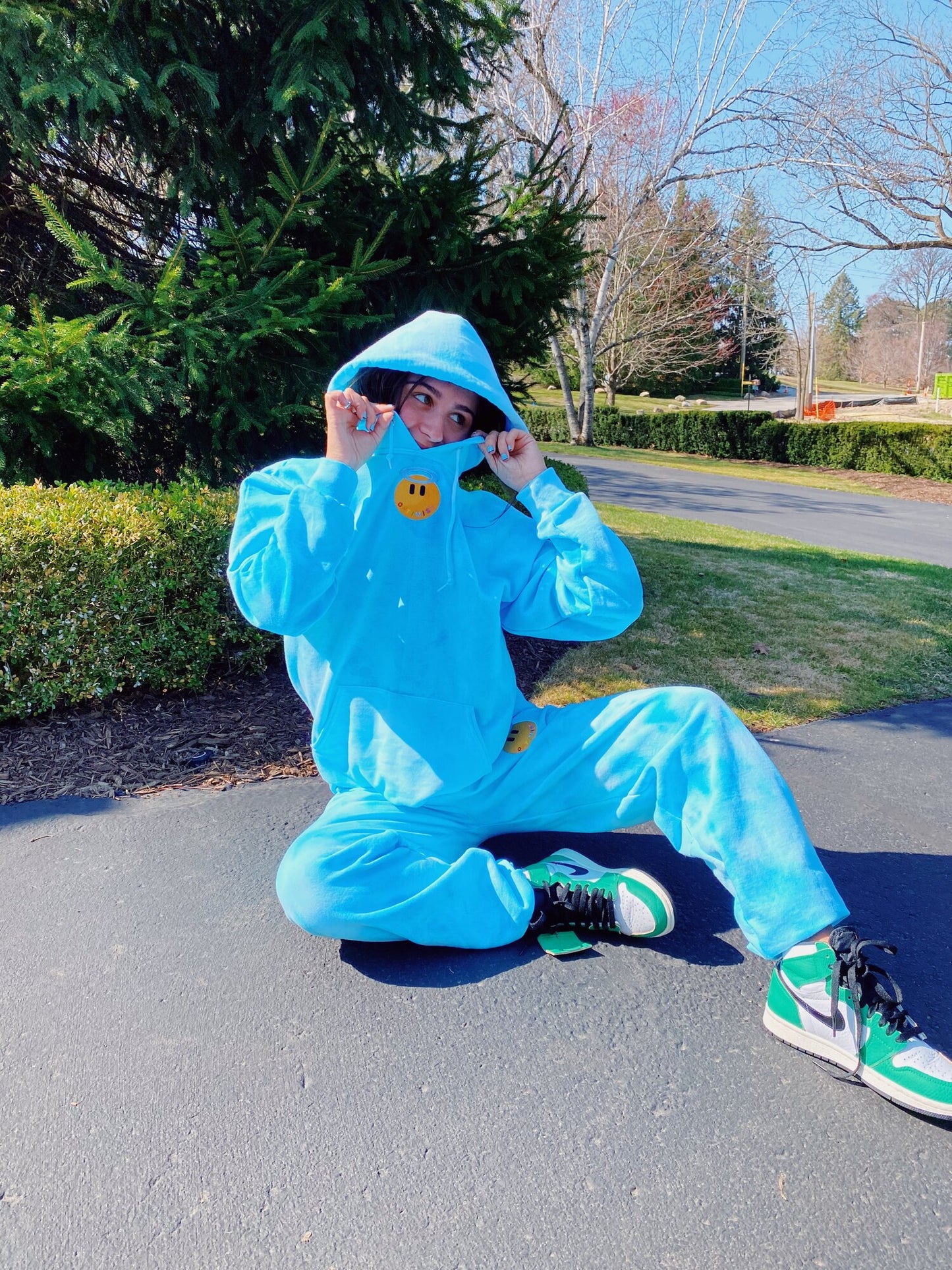 Bright Blue Tie Dye Hoodie & Sweatpants Set + Angel Patch