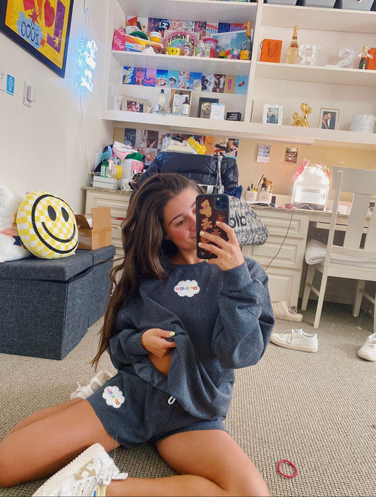 Charcoal Crewneck & Sweatshorts Set + Optimism Cloud Patch