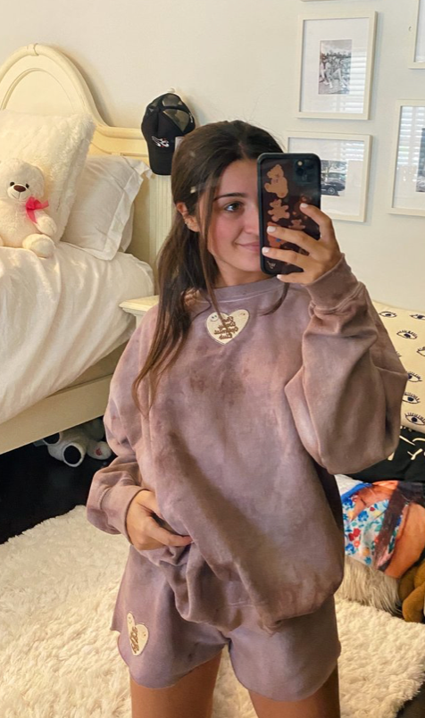 Brown Tie Dye Crewneck and Sweatshorts Set + Brown Daily Optimist Club Patch