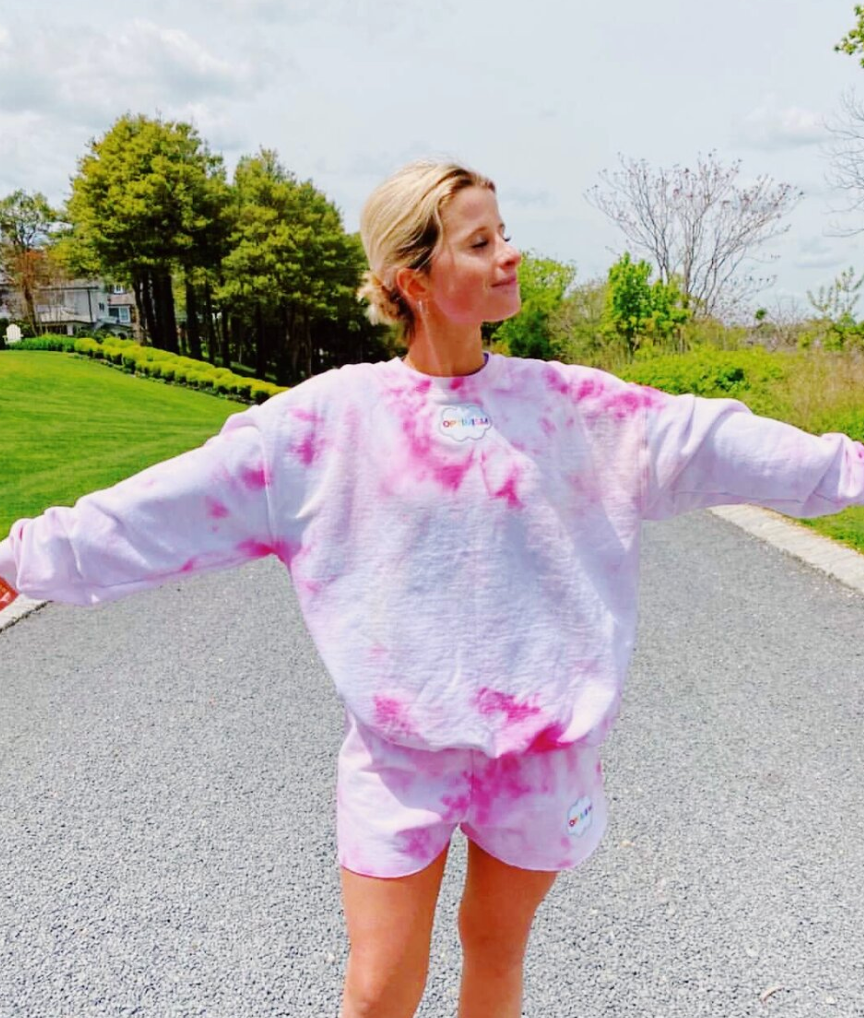 Pink N' Orange Tie Dye Crewneck & Sweatshorts Set + Cloud Optimism Patch