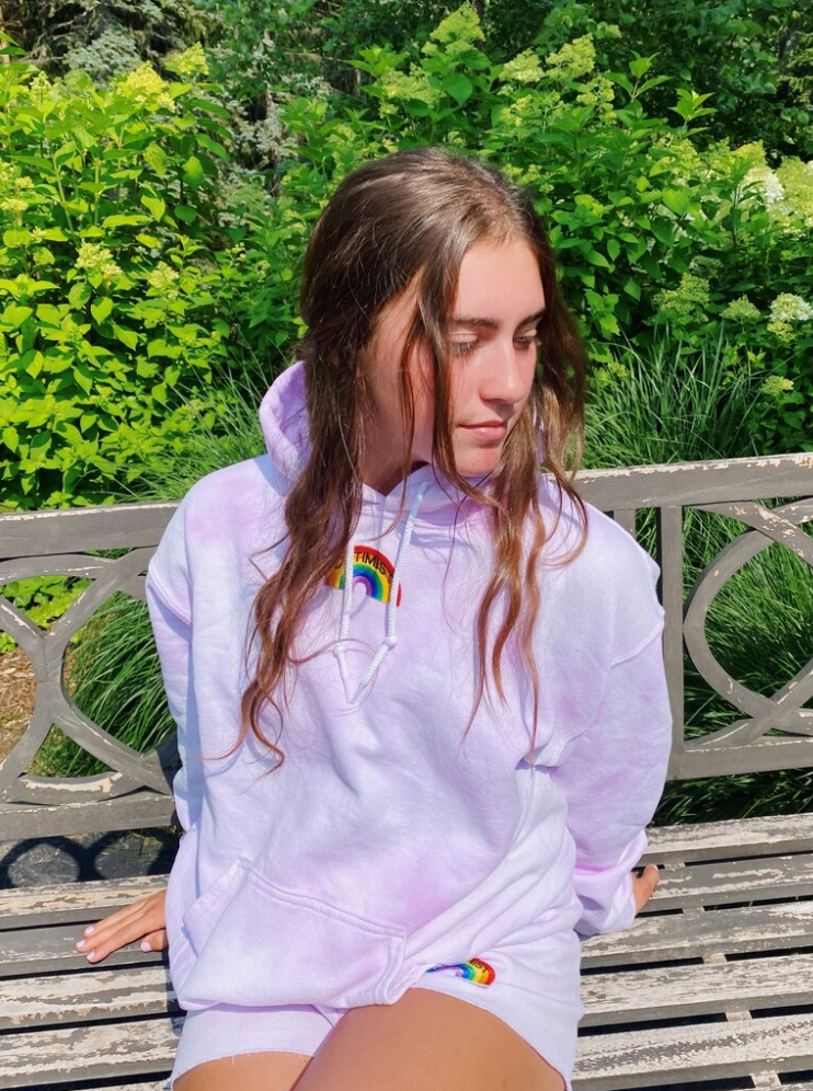 Lilac Tie Dye Hoodie & Sweatshort Set + Rainbow Optimist Patch