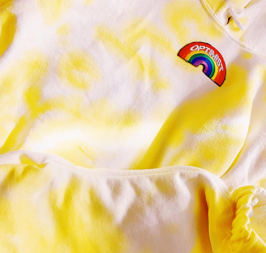 Yellow Tie Dye Hoodie & Sweatshorts Set + Rainbow Optimist Patch