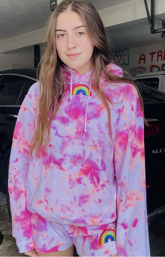 Pink N' Orange Tie Dye Hoodie & Sweatshorts Set + Optimist Rainbow Patch