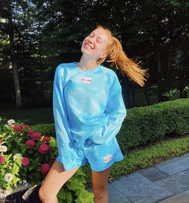 Bright Blue Tie Dye Crewneck & Sweatshorts Set + Optimism Cloud Patch