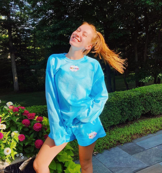 Bright Blue Tie Dye Crewneck & Sweatshorts Set + Optimism Cloud Patch