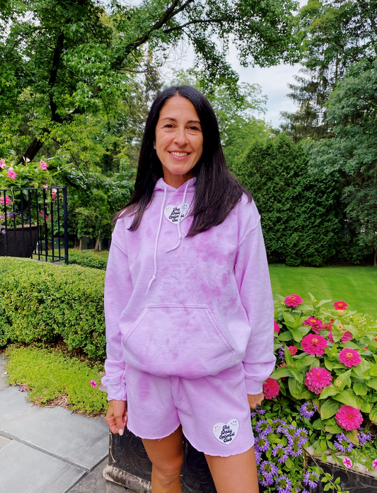 Lilac Tie Dye Hoodie & Sweatshorts Set + White Daily Optimist Club Heart Patch