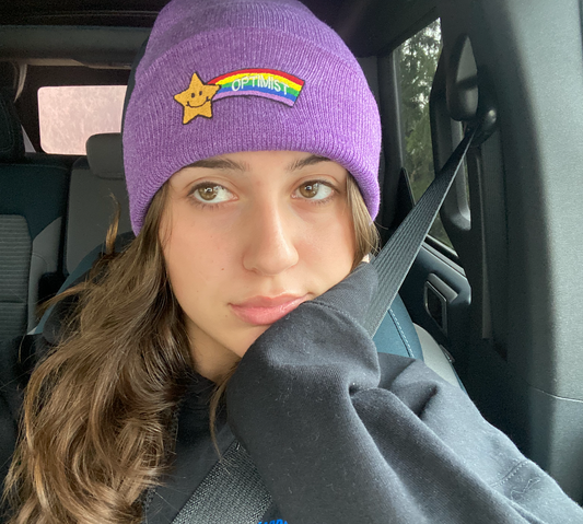 Purple Beanie + Star Rainbow Patch