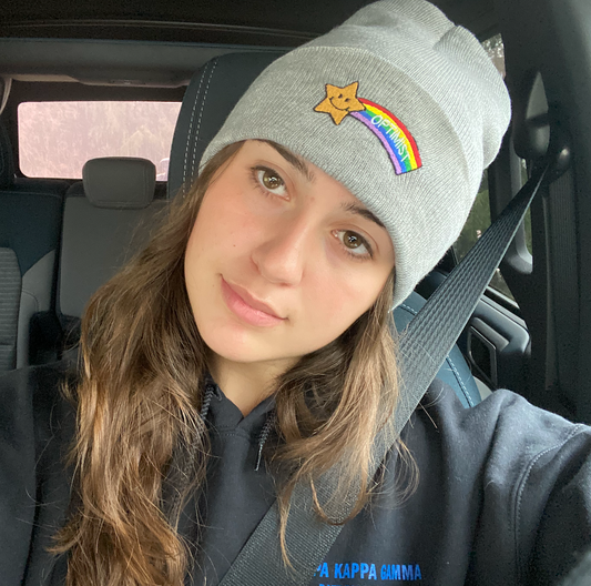 Gray Beanie + Star Rainbow Patch